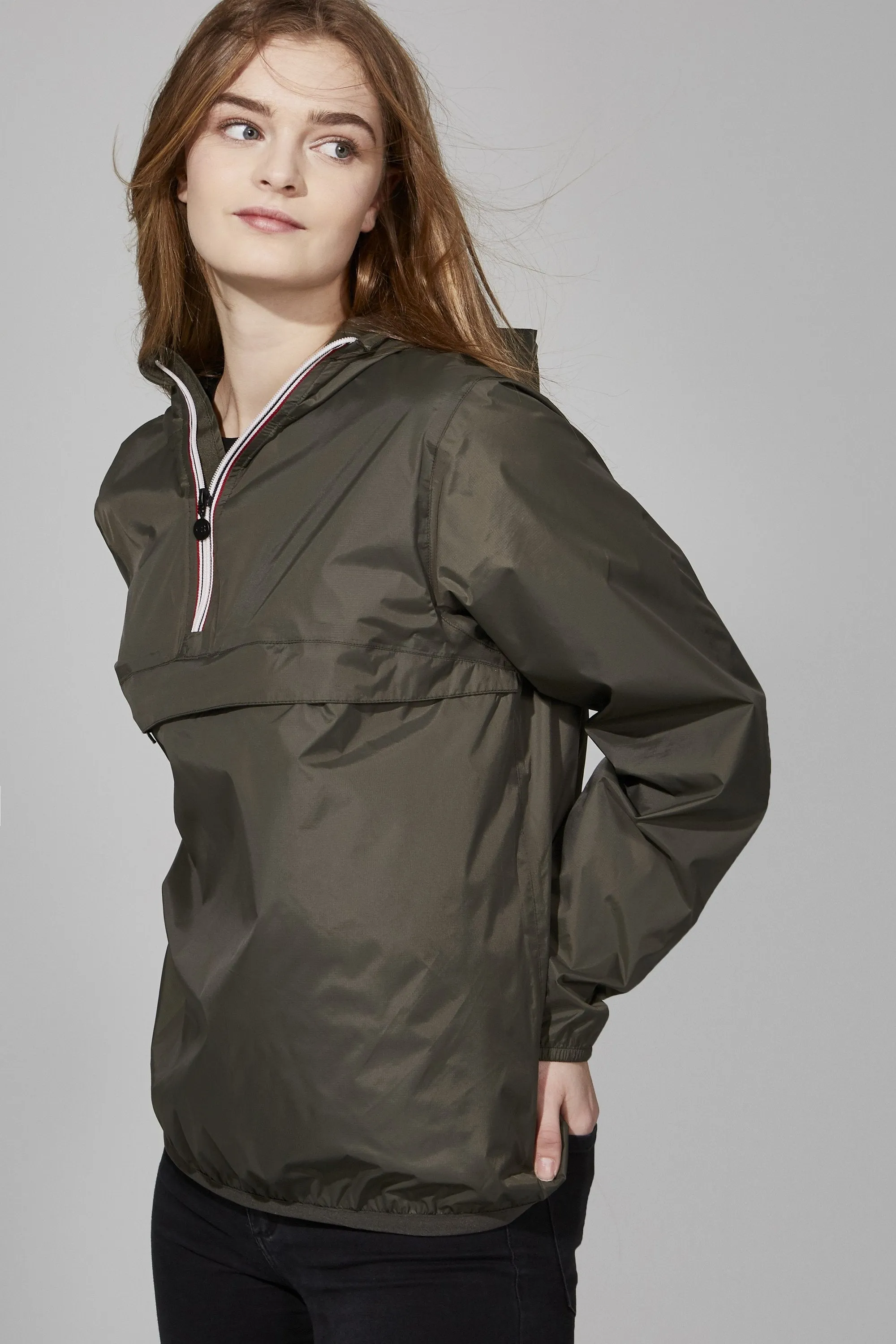 Women's Quarter Zip Olive Green Waterproof Rain Jacket