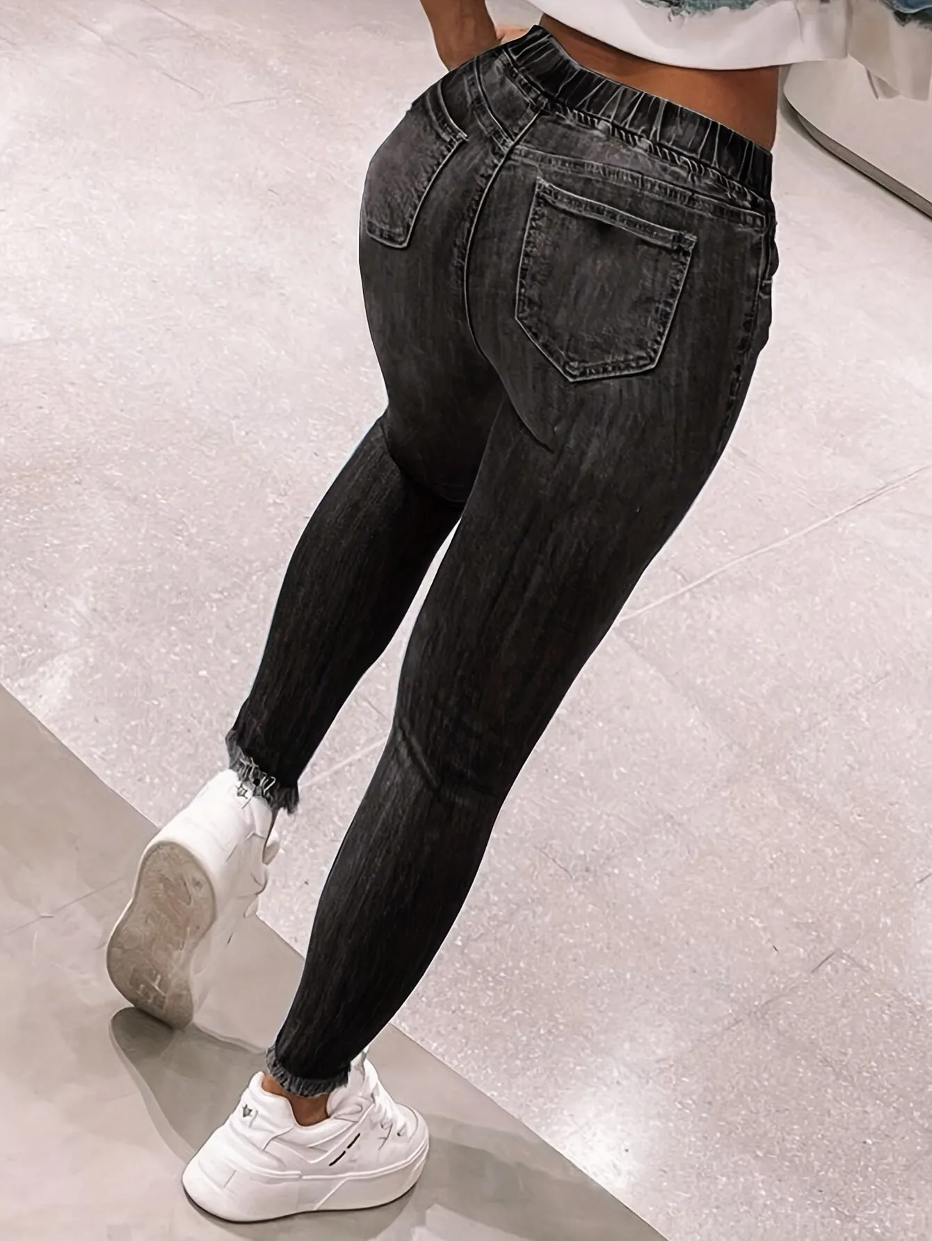 Womens Skinny Jeans with Ripped Holes and Raw Hem
