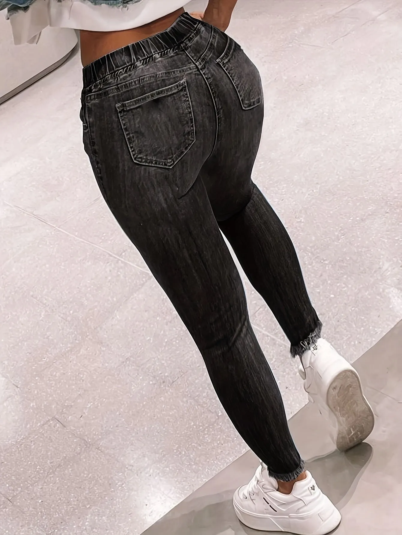 Womens Skinny Jeans with Ripped Holes and Raw Hem